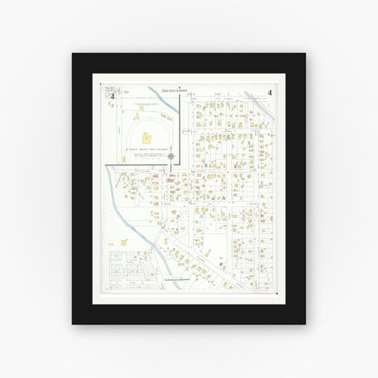 Old map wall art mockup — black gallery frame with white mat — Sanborn Fire Insurance Map from Yale, Saint Clair County, Michigan (1937), Sheet #0004