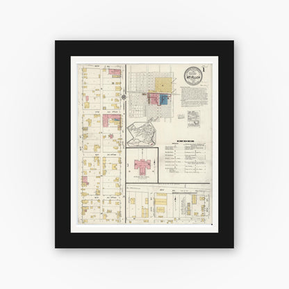 Old map wall art mockup — black gallery frame with white mat — Sanborn Fire Insurance Map from McAllen, Hidalgo County, Texas (1919), Sheet #0001