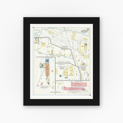 Old map wall art mockup — black gallery frame with white mat — Sanborn Fire Insurance Map from Port Clinton, Ottawa County, Ohio (1910), Sheet #0011
