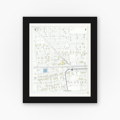 Old map wall art mockup — black gallery frame with white mat — Sanborn Fire Insurance Map from McComb, Hancock County, Ohio (1946), Sheet #0004