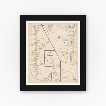 Old map wall art mockup — black gallery frame with white mat — Sanborn Fire Insurance Map from Grafton, Worcester County, Massachusetts (1922), Sheet #0009