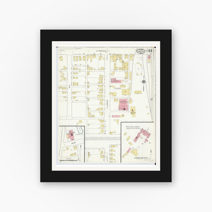 Old map wall art mockup — black gallery frame with white mat — Sanborn Fire Insurance Map from Kenton, Hardin County, Ohio (1911), Sheet #0011