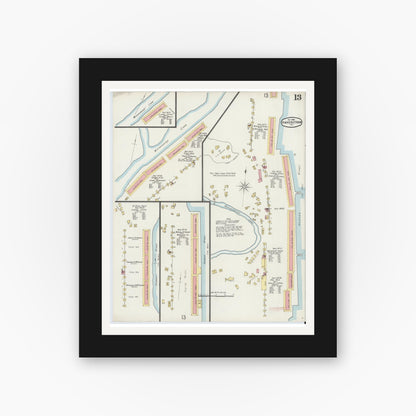 Old map wall art mockup — black gallery frame with white mat — Sanborn Fire Insurance Map from Haverstraw, Rockland County, New York (1896), Sheet #0013