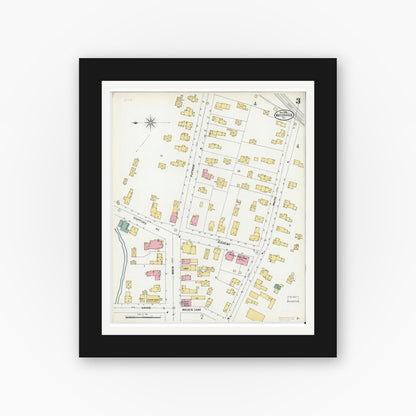 Old map wall art mockup — black gallery frame with white mat — Sanborn Fire Insurance Map from Waterville, Oneida County, New York (1899), Sheet #0003