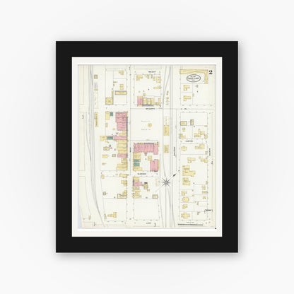 Old map wall art mockup — black gallery frame with white mat — Sanborn Fire Insurance Map from Eagle Lake, Colorado County, Texas (1907), Sheet #0002