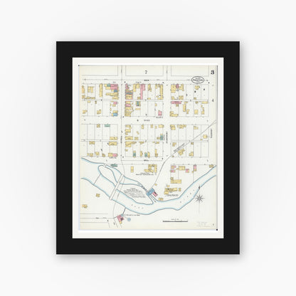 Old map wall art mockup — black gallery frame with white mat — Sanborn Fire Insurance Map from Preston, Fillmore County, Minnesota (1900), Sheet #0003