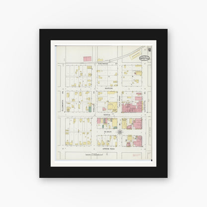Old map wall art mockup — black gallery frame with white mat — Sanborn Fire Insurance Map from Marshall, Saline County, Missouri (1894), Sheet #0002