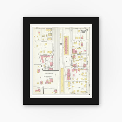 Old map wall art mockup — black gallery frame with white mat — Sanborn Fire Insurance Map from Laredo, Webb County, Texas (1916), Sheet #0006