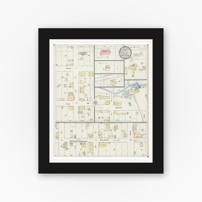 Old map wall art mockup — black gallery frame with white mat — Sanborn Fire Insurance Map from Cold Spring, Stearns County, Minnesota (1895), Sheet #0001