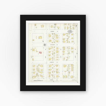 Old map wall art mockup — black gallery frame with white mat — Sanborn Fire Insurance Map from Temple, Bell County, Texas (1905), Sheet #0007