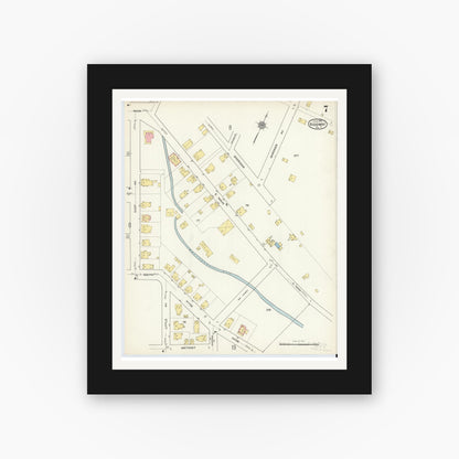 Old map wall art mockup — black gallery frame with white mat — Sanborn Fire Insurance Map from Ridgway, Elk County, Pennsylvania (1915), Sheet #0007