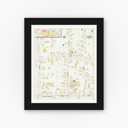 Old map wall art mockup — black gallery frame with white mat — Sanborn Fire Insurance Map from Marlborough, Middlesex County, Massachusetts (1901), Sheet #0003