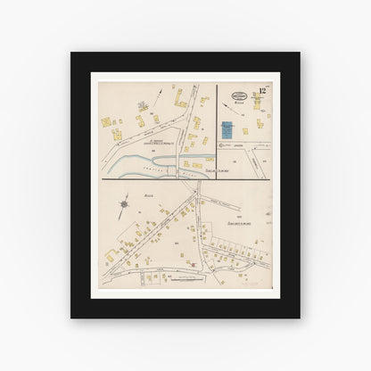 Old map wall art mockup — black gallery frame with white mat — Sanborn Fire Insurance Map from Medway, Norfolk County, Massachusetts (1922), Sheet #0012