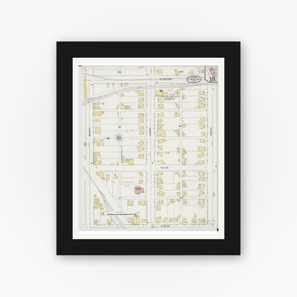 Old map wall art mockup — black gallery frame with white mat — Sanborn Fire Insurance Map from Findlay, Hancock County, Ohio (1895), Sheet #0018