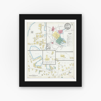 Old map wall art mockup — black gallery frame with white mat — Sanborn Fire Insurance Map from Rockport, Essex County, Massachusetts (1892) - Complete Map Set