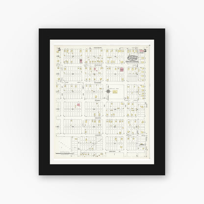 Old map wall art mockup — black gallery frame with white mat — Sanborn Fire Insurance Map from Floydada, Floyd County, Texas (1925), Sheet #0005