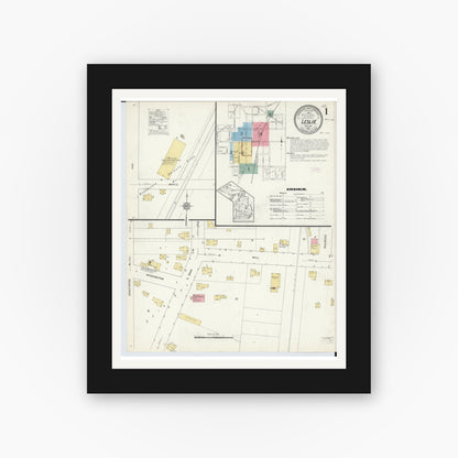 Old map wall art mockup — black gallery frame with white mat — Sanborn Fire Insurance Map from Leslie, Ingham County, Michigan (1913) - Complete Map Set