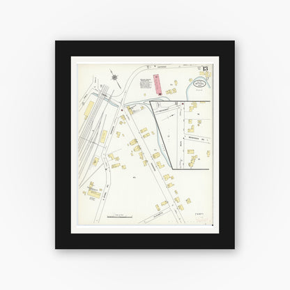 Old map wall art mockup — black gallery frame with white mat — Sanborn Fire Insurance Map from Athol, Worcester County, Massachusetts (1911), Sheet #0013