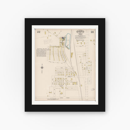 Old map wall art mockup — black gallery frame with white mat — Sanborn Fire Insurance Map from Iron Mountain, Dickinson County, Michigan (1923), Sheet #0022