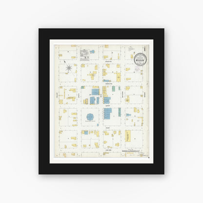 Old map wall art mockup — black gallery frame with white mat — Sanborn Fire Insurance Map from Meridian, Bosque County, Texas (1903) - Complete Map Set