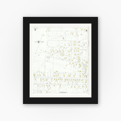 Old map wall art mockup — black gallery frame with white mat — Sanborn Fire Insurance Map from Rockwall, Rockwall County, Texas (1934), Sheet #0006