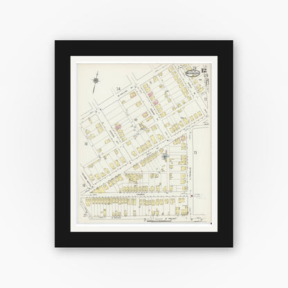 Old map wall art mockup — black gallery frame with white mat — Sanborn Fire Insurance Map from Washington, Washington County, Pennsylvania (1914), Sheet #0012