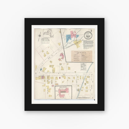 Old map wall art mockup — black gallery frame with white mat — Sanborn Fire Insurance Map from Amenia, Dutchess County, New York (1934) - Complete Map Set