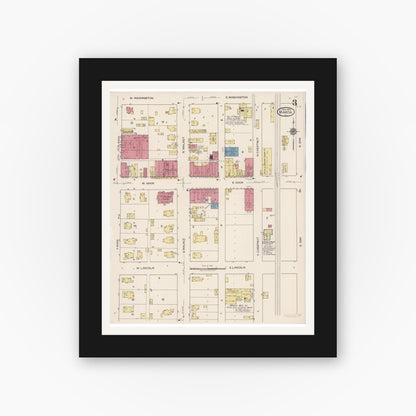 Old map wall art mockup — black gallery frame with white mat — Sanborn Fire Insurance Map from Maroa, Macon County, Illinois (1922), Sheet #0003