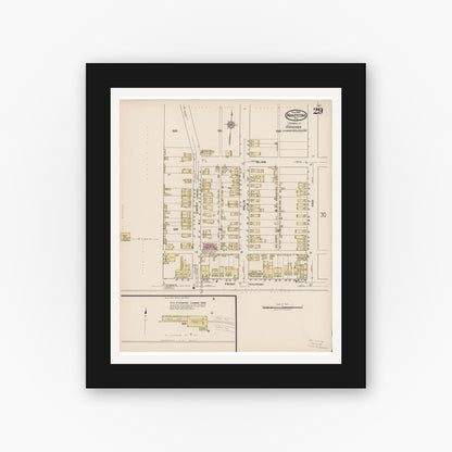 Old map wall art mockup — black gallery frame with white mat — Sanborn Fire Insurance Map from Nanticoke, Luzerne County, Pennsylvania (1920), Sheet #0029