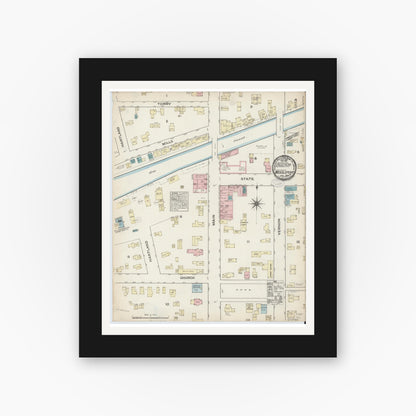 Old map wall art mockup — black gallery frame with white mat — Sanborn Fire Insurance Map from Middleport, Niagara County, New York (1884), Sheet #0001
