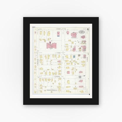 Old map wall art mockup — black gallery frame with white mat — Sanborn Fire Insurance Map from Coldwater, Branch County, Michigan (1908), Sheet #0006