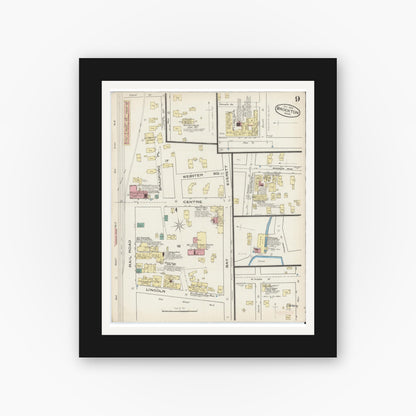 Old map wall art mockup — black gallery frame with white mat — Sanborn Fire Insurance Map from Brockton, Plymouth County, Massachusetts (1885), Sheet #0009