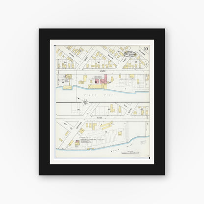 Old map wall art mockup — black gallery frame with white mat — Sanborn Fire Insurance Map from Port Huron, Saint Clair County, Michigan (1892), Sheet #0010