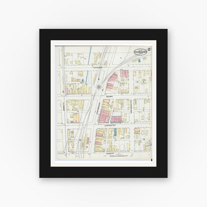 Old map wall art mockup — black gallery frame with white mat — Sanborn Fire Insurance Map from Iron Mountain, Dickinson County, Michigan (1891), Sheet #0002