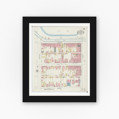 Old map wall art mockup — black gallery frame with white mat — Sanborn Fire Insurance Map from Chillicothe, Ross County, Ohio (1895), Sheet #0006