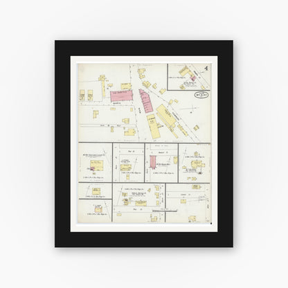 Old map wall art mockup — black gallery frame with white mat — Sanborn Fire Insurance Map from Mount Airy, Surry County, North Carolina (1896), Sheet #0004