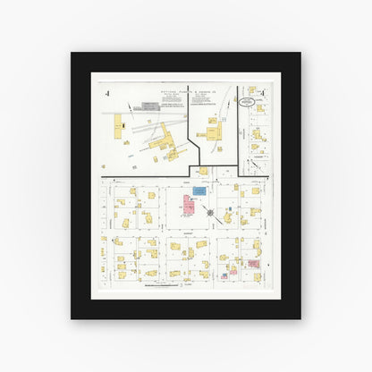 Old map wall art mockup — black gallery frame with white mat — Sanborn Fire Insurance Map from Potosi, Washington County, Missouri (1929), Sheet #0004