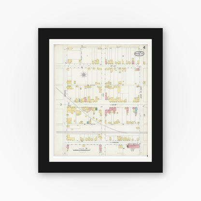 Old map wall art mockup — black gallery frame with white mat — Sanborn Fire Insurance Map from Mount Joy, Lancaster County, Pennsylvania (1896), Sheet #0004