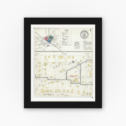 Old map wall art mockup — black gallery frame with white mat — Sanborn Fire Insurance Map from Lodi, Medina County, Ohio (1912), Sheet #0001