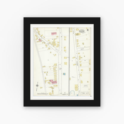 Old map wall art mockup — black gallery frame with white mat — Sanborn Fire Insurance Map from Madison, Morris County, New Jersey (1912), Sheet #0003