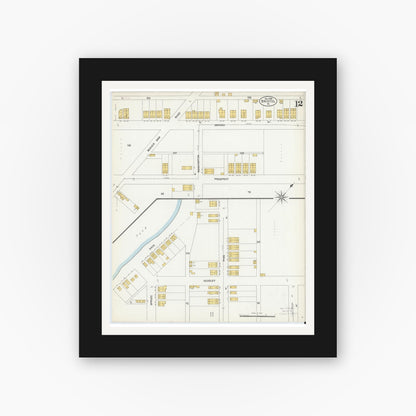 Old map wall art mockup — black gallery frame with white mat — Sanborn Fire Insurance Map from Bristol, Bucks County, Pennsylvania (1903), Sheet #0012