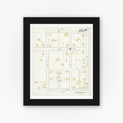 Old map wall art mockup — black gallery frame with white mat — Sanborn Fire Insurance Map from Bonham, Fannin County, Texas (1917), Sheet #0016