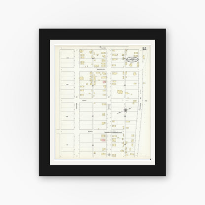 Old map wall art mockup — black gallery frame with white mat — Sanborn Fire Insurance Map from Ellwood City, Lawrence County, Pennsylvania (1914), Sheet #0014