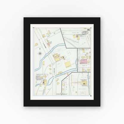 Old map wall art mockup — black gallery frame with white mat — Sanborn Fire Insurance Map from Flint, Genesee County, Michigan (1892), Sheet #0014
