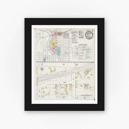 Old map wall art mockup — black gallery frame with white mat — Sanborn Fire Insurance Map from Niles, Berrien County, Michigan (1889), Sheet #0001