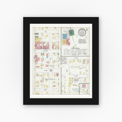 Old map wall art mockup — black gallery frame with white mat — Sanborn Fire Insurance Map from Sullivan, Sullivan County, Indiana (1902), Sheet #0001