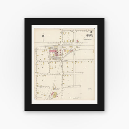 Old map wall art mockup — black gallery frame with white mat — Sanborn Fire Insurance Map from Mount Holly, Gaston County, North Carolina (1922), Sheet #0003