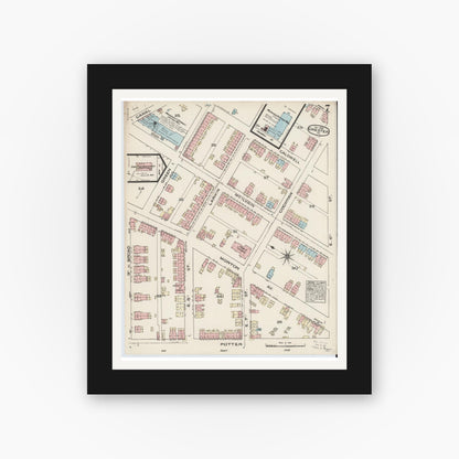 Old map wall art mockup — black gallery frame with white mat — Sanborn Fire Insurance Map from Chester, Delaware County, Pennsylvania (1885), Sheet #0007