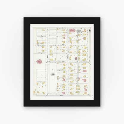 Old map wall art mockup — black gallery frame with white mat — Sanborn Fire Insurance Map from Ligonier, Noble County, Indiana (1901), Sheet #0006