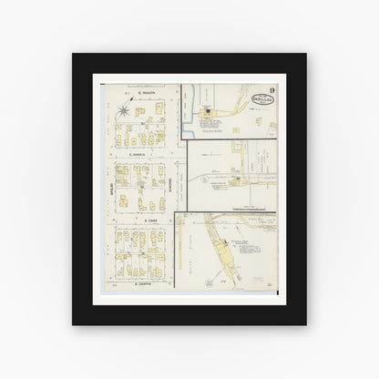Old map wall art mockup — black gallery frame with white mat — Sanborn Fire Insurance Map from Cadillac, Wexford County, Michigan (1890), Sheet #0009
